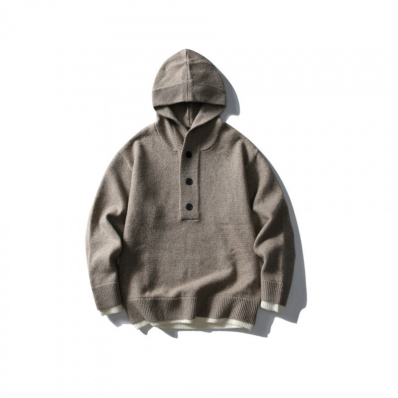 Unisex knitted hoodie with half placket, ribbed hem and double-layer finish Shop Velvia
