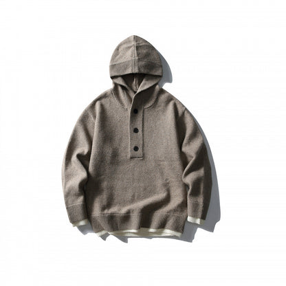 Unisex knitted hoodie with half placket, ribbed hem and double-layer finish Shop Velvia