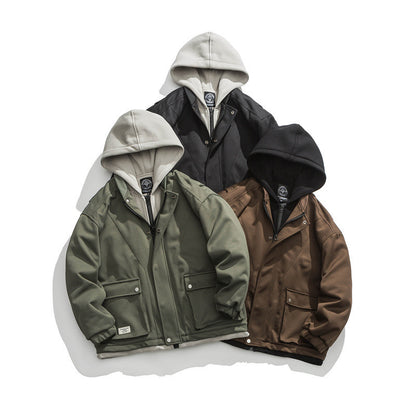 Men's Two-Layer Utility Jacket with Integrated Hood Inner Layer and Flap Pockets Shop Velvia