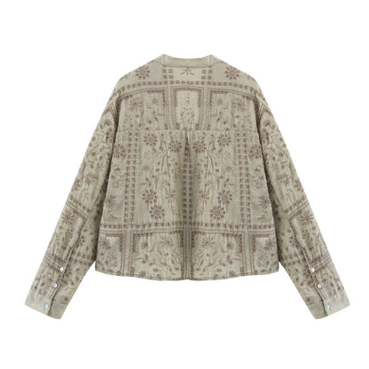 Ladies Embroidered V-Neck Boxy Blouse Jacket with Patchwork Embroidery Shop Velvia