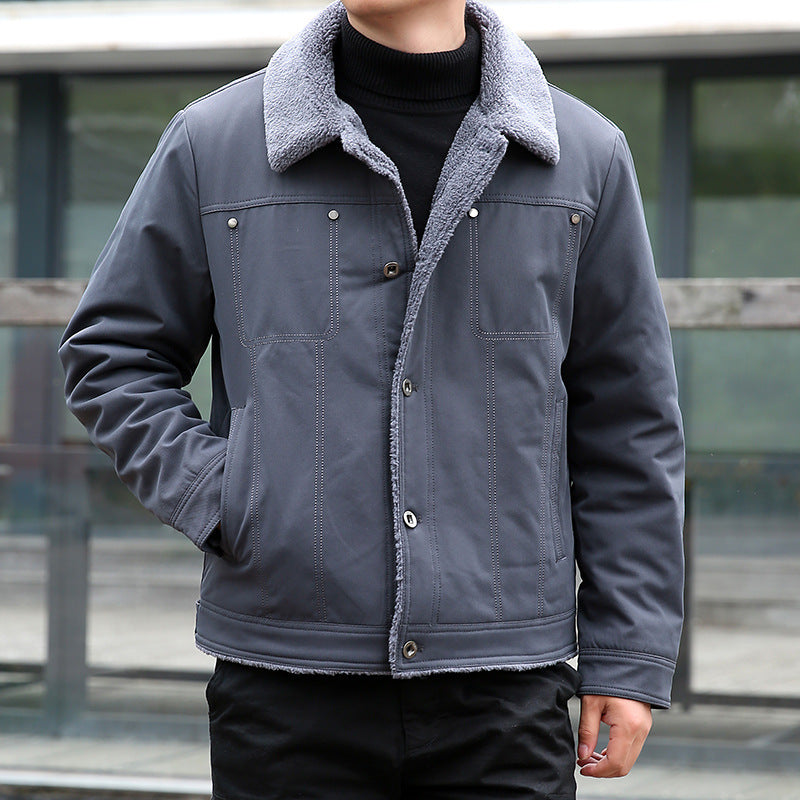 Men's short jacket with teddy lining and lapel collar, windproof transitional jacket Shop Velvia