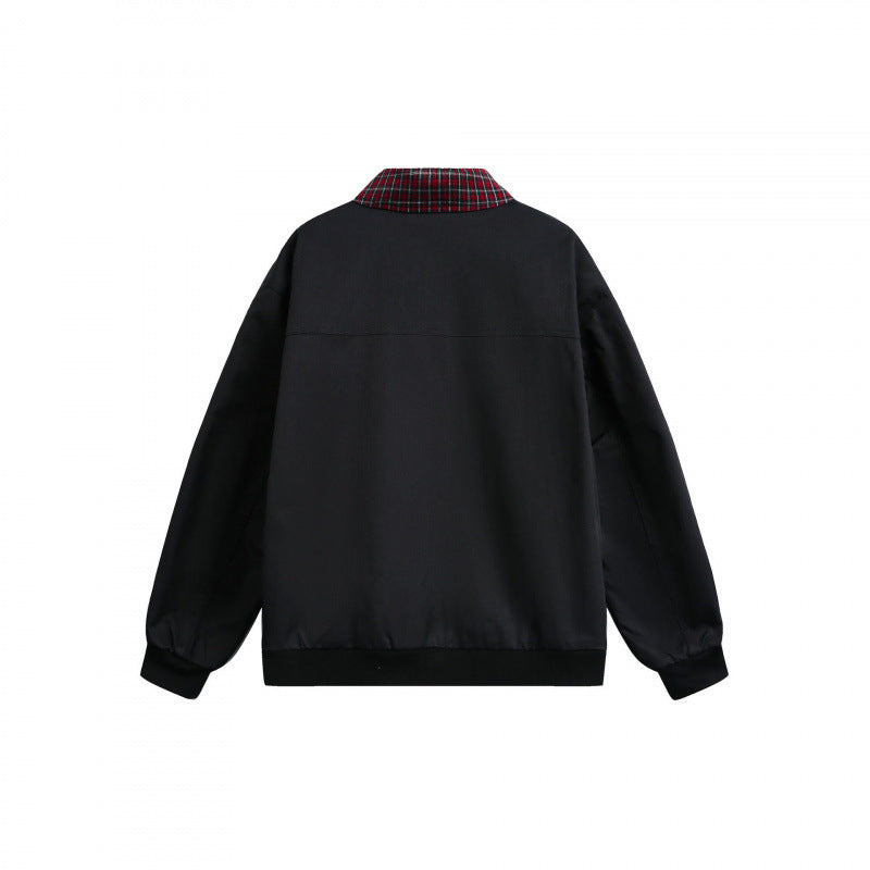 Unisex Reversible Zipper Jacket with Checkered Pattern and Smooth Back Shop Velvia