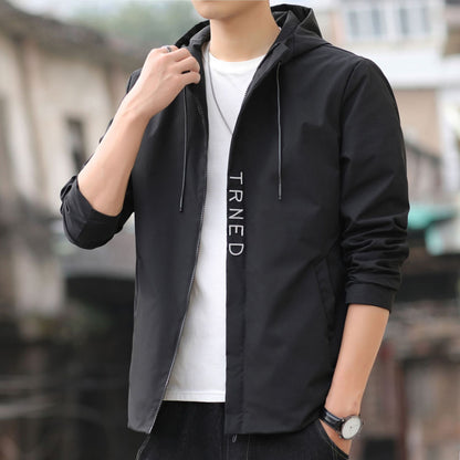Men's lightweight hooded shell jacket with concealed zipper and minimalist utility look Shop Velvia