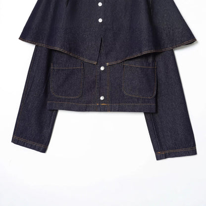 Women's Short Jeans Jacket with Cape Insert, Flap Pockets and Snap Buttons Shop Velvia