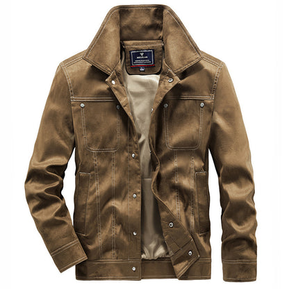 Men's suede trucker jacket with snap buttons and contrast stitching Shop Velvia