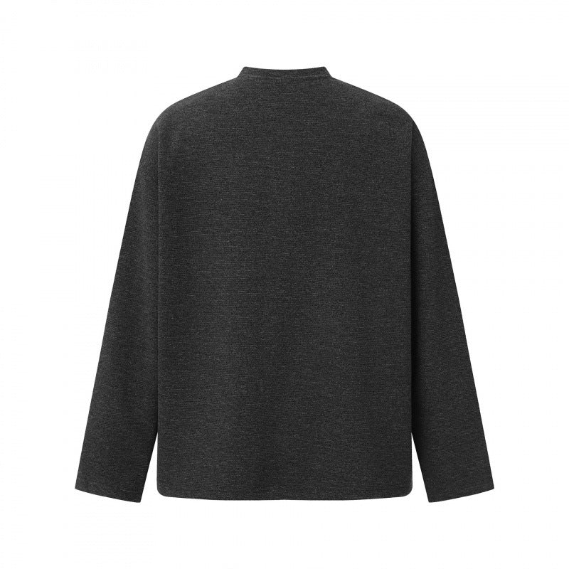 Unisex Oversize fine knit sweater with Henley button placket and stand-up collar Shop Velvia