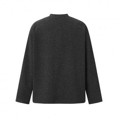 Unisex Oversize fine knit sweater with Henley button placket and stand-up collar Shop Velvia