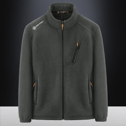 Men's Warm Microfleece Outdoor Jacket with Chest Zipper, Side Pockets and Stand-Up Collar Shop Velvia