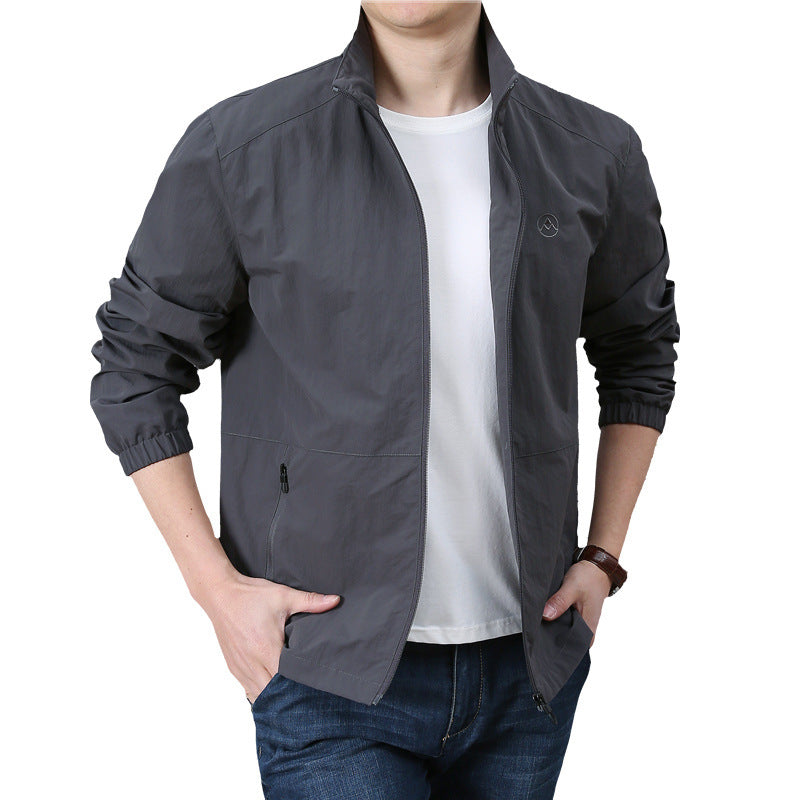 Men's Lightweight Wind Jacket with Stand Collar, Elastic Cuffs and Concealed Zipper Shop Velvia