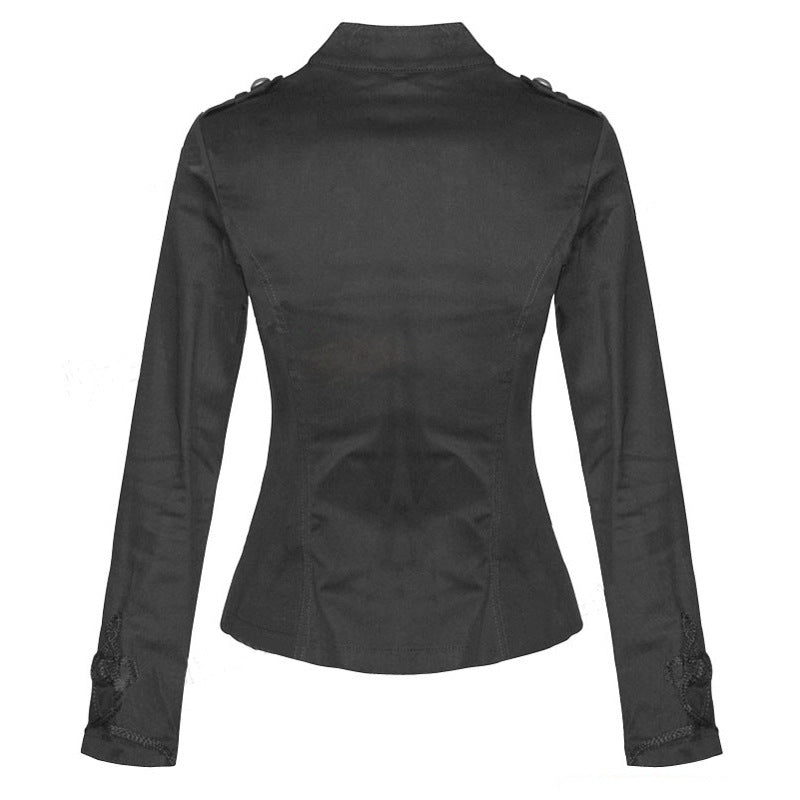 Women Tailored Military Jacket with Stand-up Collar and Decorative Cord Decoration Shop Velvia