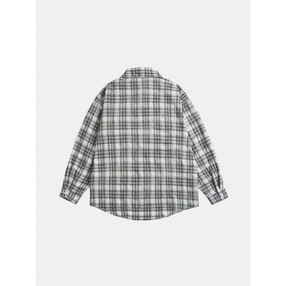 Unisex Oversize-checkered Flannel shirt with rounded hem and diagonal chest pocket Shop Velvia