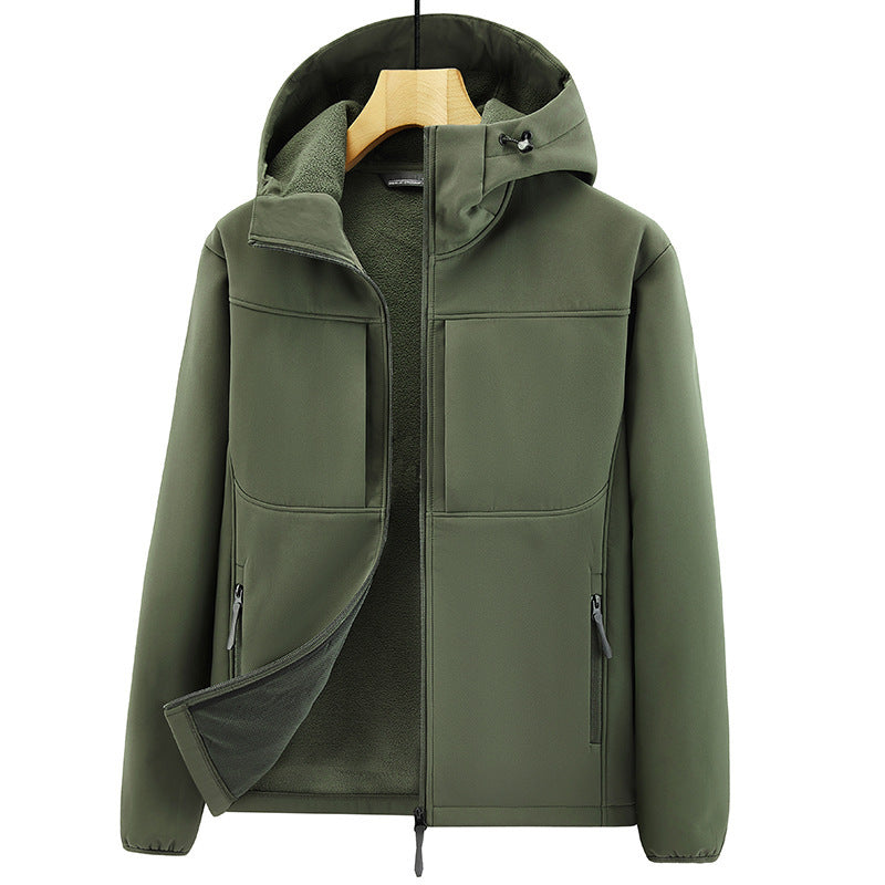 Men's Thermo Softshell Jacket with Sherpa Lining, Hood and Concealed Zipper Pockets Shop Velvia