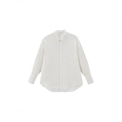 Unisex Oversize Linen Blend Shirt with Textured Stripes, Kent Collar and Rounded Hem Shop Velvia