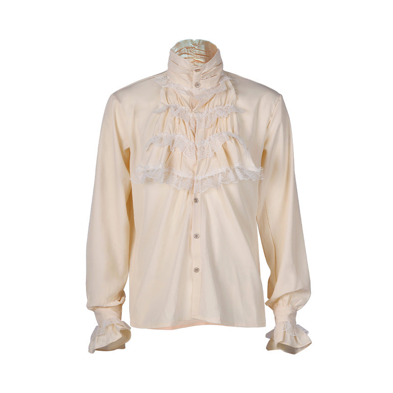 Ladies nan romantic Victorian ruffled blouse with stand-up collar and lace cuffs Shop Velvia