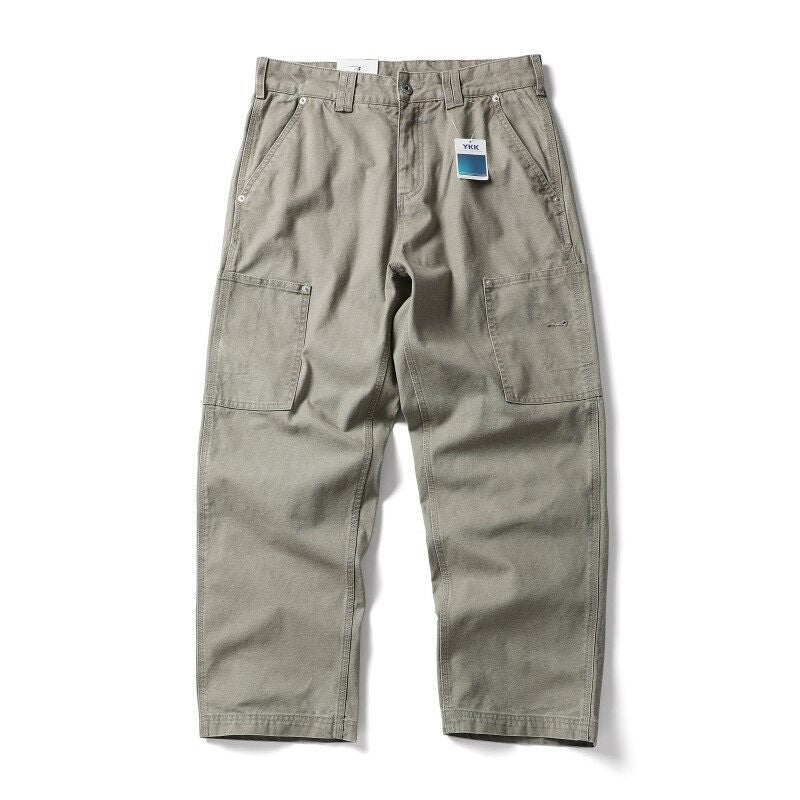 Men's Wide Canvas Cargo Pants with Large Patch Leg Pockets and Relaxed Baggy Cut Shop Velvia