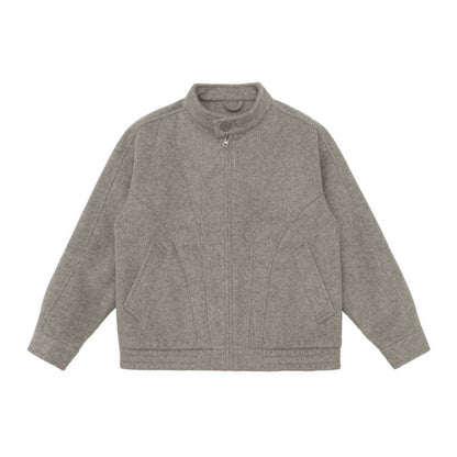 [Unisex] Boxy Wool Blend Zip Jacket in Overshirt Style with Short Stand-Up Collar Shop Velvia