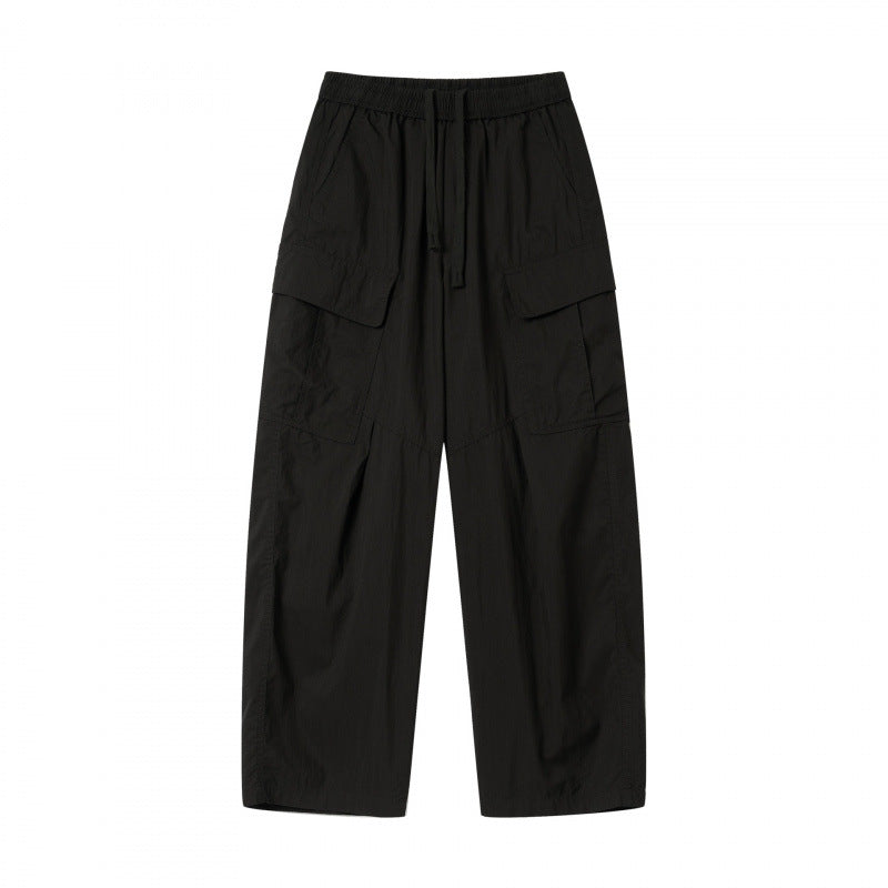 Unisex Wide Cargo Pants with Elastic Waistband, Drawstring and Patch Flap Pockets Shop Velvia