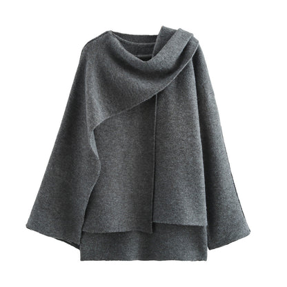 Women's cape with asymmetrical fall, stand-up collar and wool blend Shop Velvia