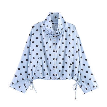 Women's Lightweight Windbreaker with Stand Collar, Ties and Drawstring Shop Velvia