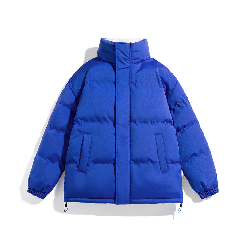 Unisex Boxy Puffer Jacket with high stand-up collar, concealed zipper and adjustable drawstring hem Shop Velvia