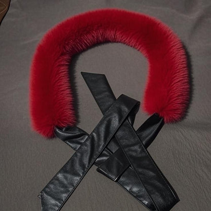 Women Removable Faux Fur Collar with Faux Leather Ties Shop Velvia