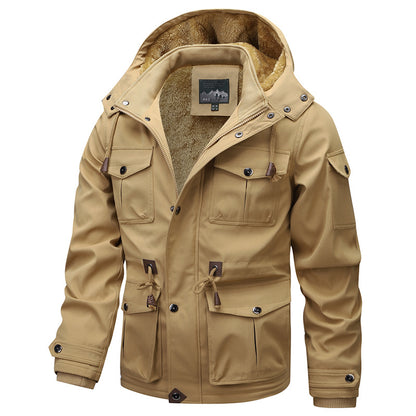Men's Military-Inspired Canvas Parka with Teddy Fleece Lining and Adjustable Waist Drawstring Shop Velvia
