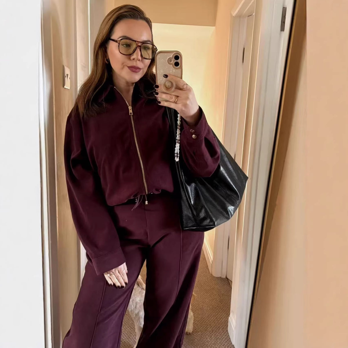 Ladies short cut velour look bomber jacket with lapel collar and elastic hem Shop Velvia