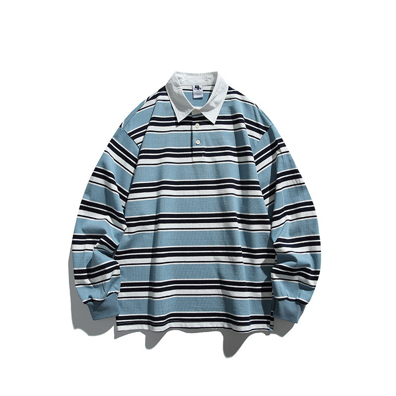 Unisex Oversize-Long Sleeve-Rugby Shirt with Contrast Collar and Distinctive Striped Pattern Shop Velvia