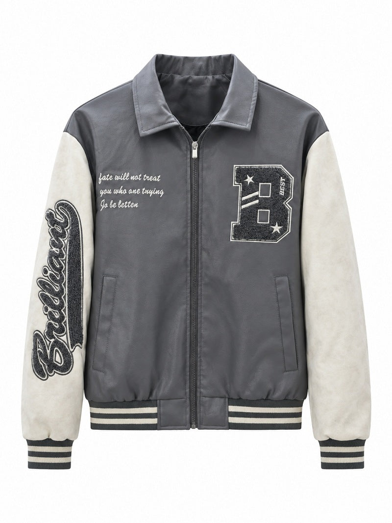 Men's Retro Style Letterman Jacket with Faux Leather Body and Suede Sleeves Shop Velvia