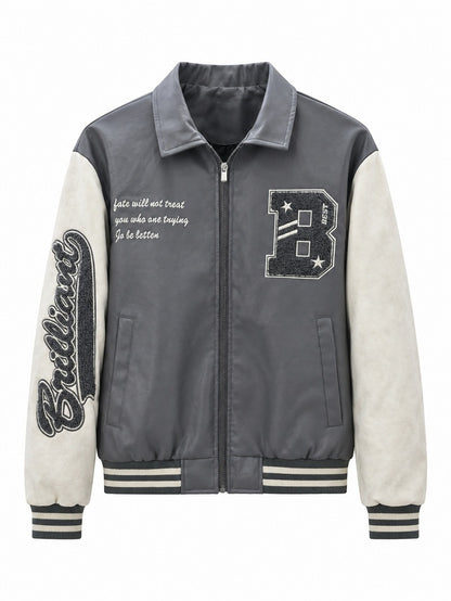 Men's Retro Style Letterman Jacket with Faux Leather Body and Suede Sleeves Shop Velvia