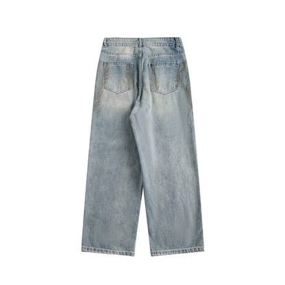 Ladies Wide Baggy Jeans with High Waist, Used Wash and Rip Details Shop Velvia