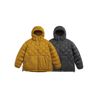 Unisex Boxy quilted jacket with hood, diamond quilting and two-way zipper Shop Velvia