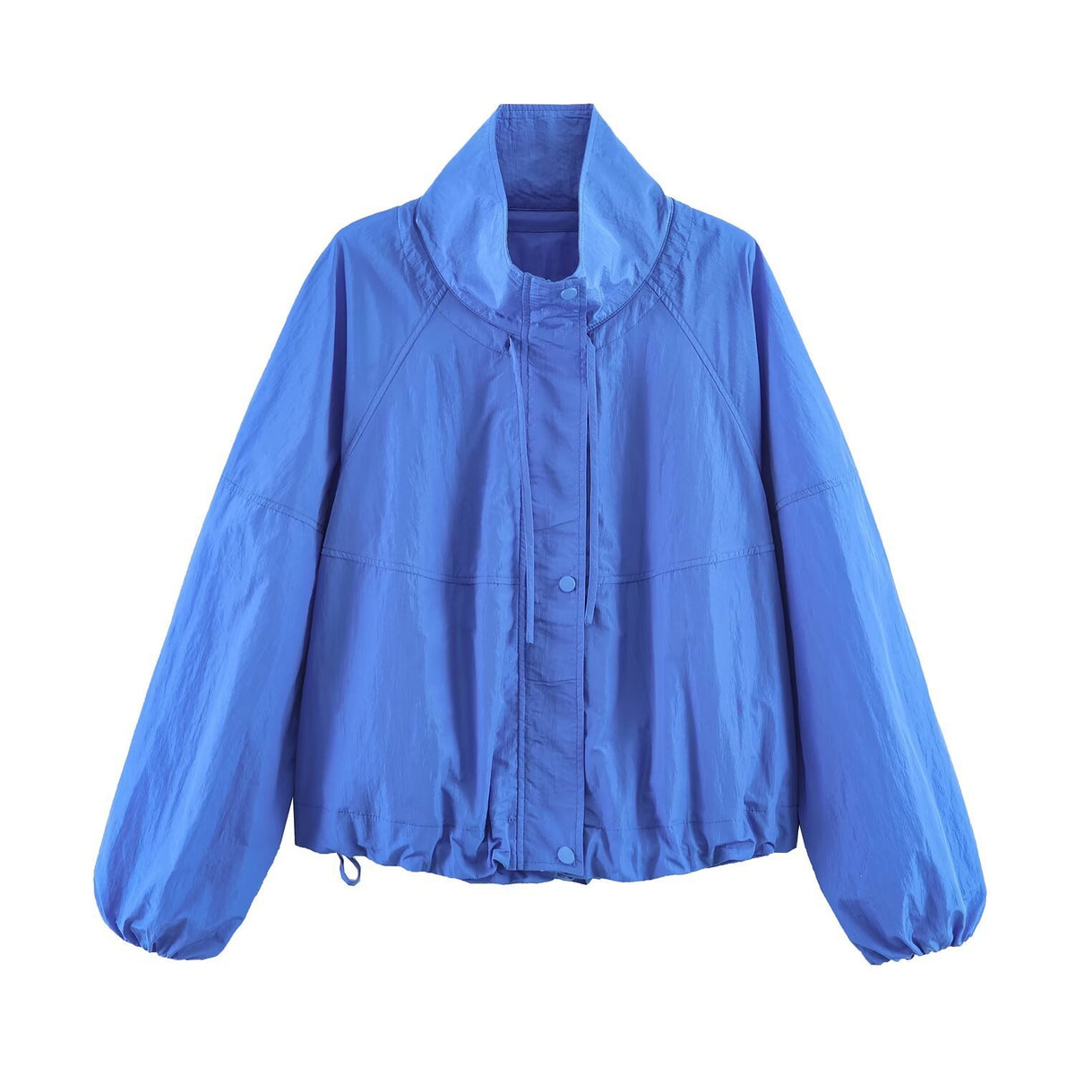 Women's Lightweight Wind and Travel Jacket with Stand Collar, Concealed Snap Placket and Drawstring Hem Shop Velvia