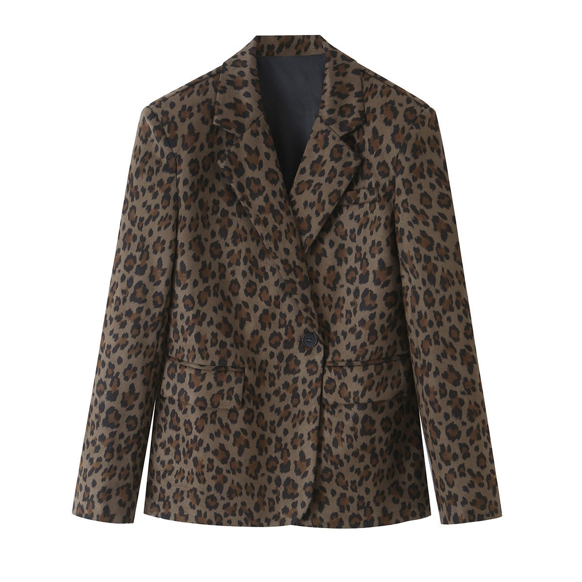 Women's Fitted Blazer in Leopard Print with Lapels and Flap Pockets Shop Velvia