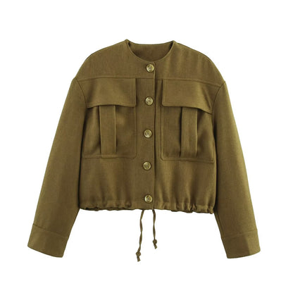 Women's Cropped Field Jacket with applied flap pockets and drawstring Shop Velvia
