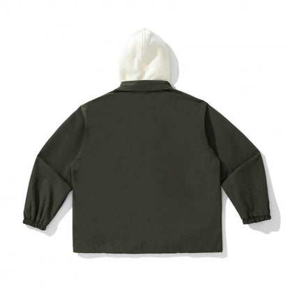Unisex Two-Layer Overshirt Jacket with Attached Fleece Hood and Snap Button Placket Shop Velvia
