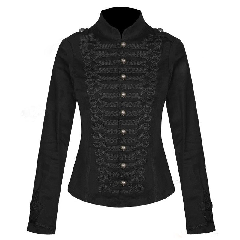 Women Tailored Military Jacket with Stand-up Collar and Decorative Cord Decoration Shop Velvia
