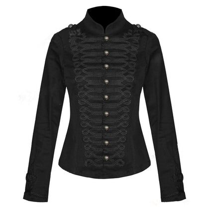 Women Tailored Military Jacket with Stand-up Collar and Decorative Cord Decoration Shop Velvia