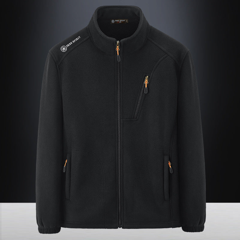 Men's Warm Microfleece Outdoor Jacket with Chest Zipper, Side Pockets and Stand-Up Collar Shop Velvia