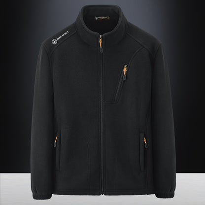 Men's Warm Microfleece Outdoor Jacket with Chest Zipper, Side Pockets and Stand-Up Collar Shop Velvia