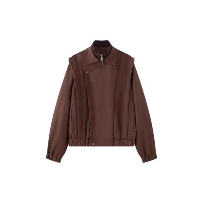 Women's short wool bomber jacket with asymmetrical zipper, stand-up collar, and elastic hem Shop Velvia