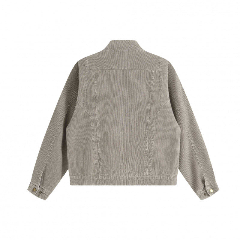 Unisex Cord-Boxy-Jacket with stand-up collar, hidden snap button placket and patch pockets Shop Velvia
