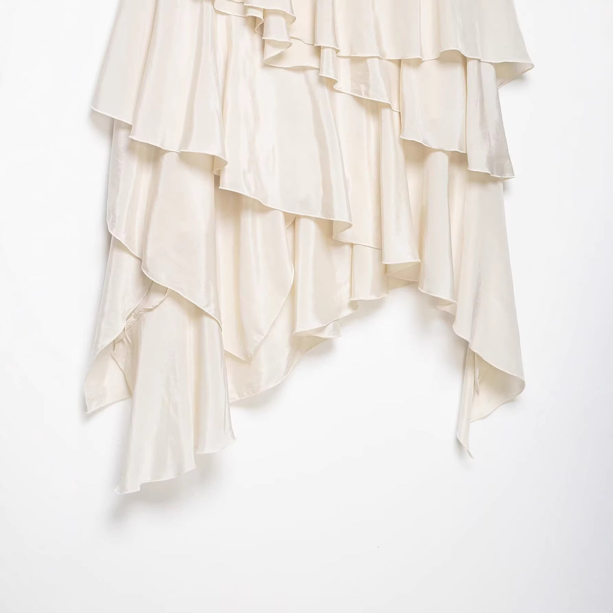 Women's Asymmetrical Tiered Skirt with Ruffles and Flowing Satin Fall Shop Velvia