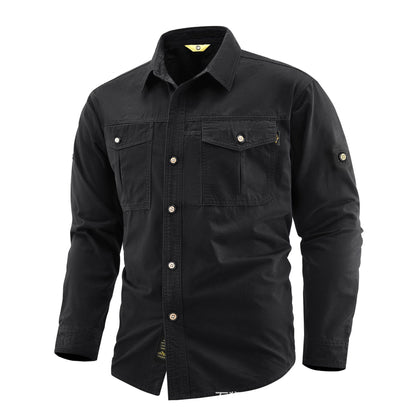 Men's Canvas Overshirt in Field Style with Chest Flaps and Full Button Placket Shop Velvia