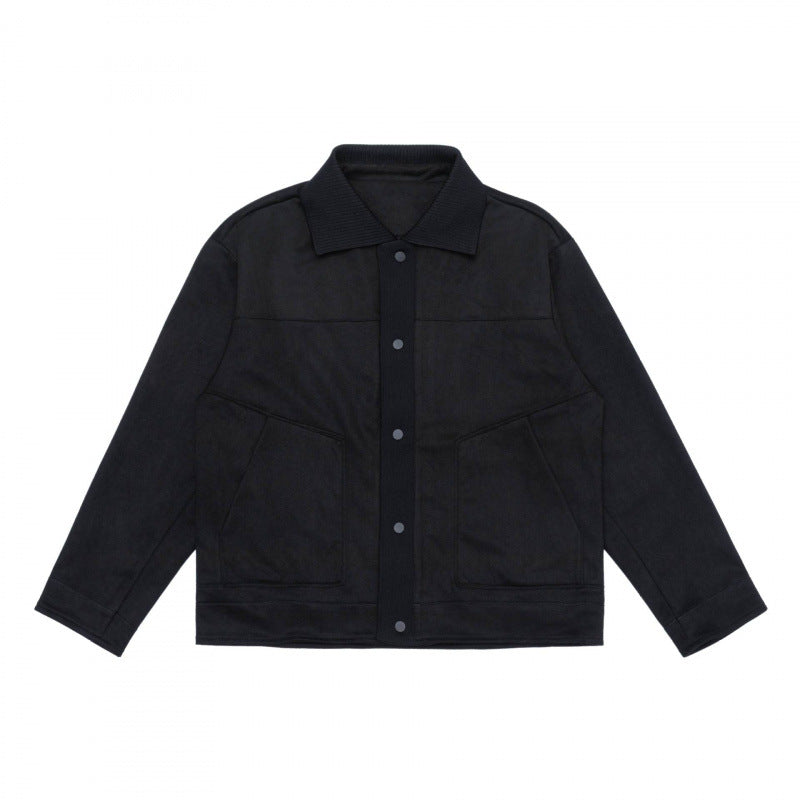 Unisex Boxy Transitional Jacket with Velvet Texture, Shirt Collar and Diagonal Insert Pockets Shop Velvia