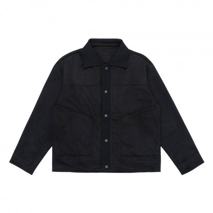 Unisex Boxy Transitional Jacket with Velvet Texture, Shirt Collar and Diagonal Insert Pockets Shop Velvia