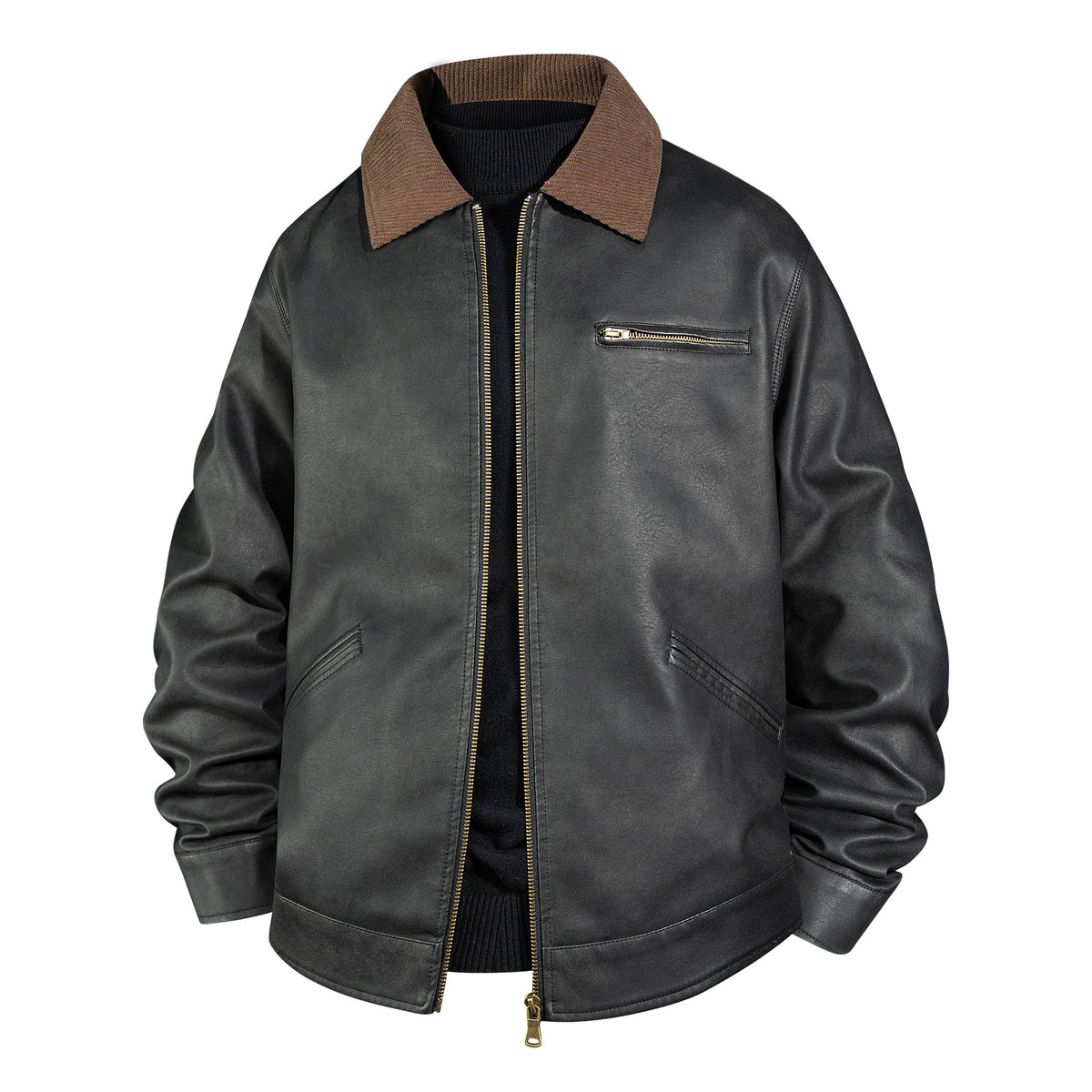 Men's Vintage Leather Bomber Jacket with Ribbed Collar Shop Velvia
