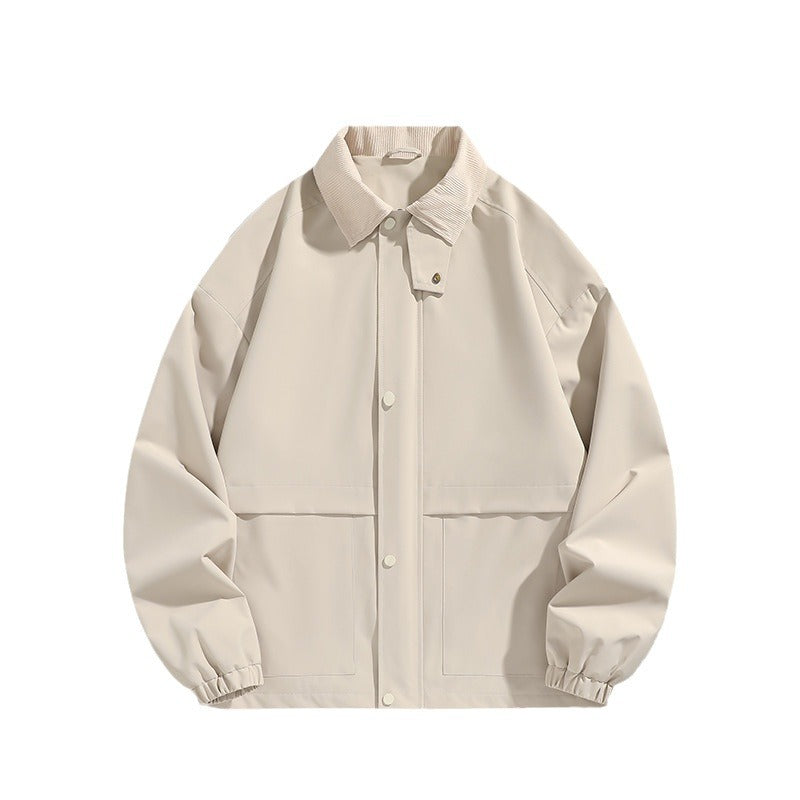 Men's Oversized Utility Jacket with Cord Collar and Snap Front Shop Velvia