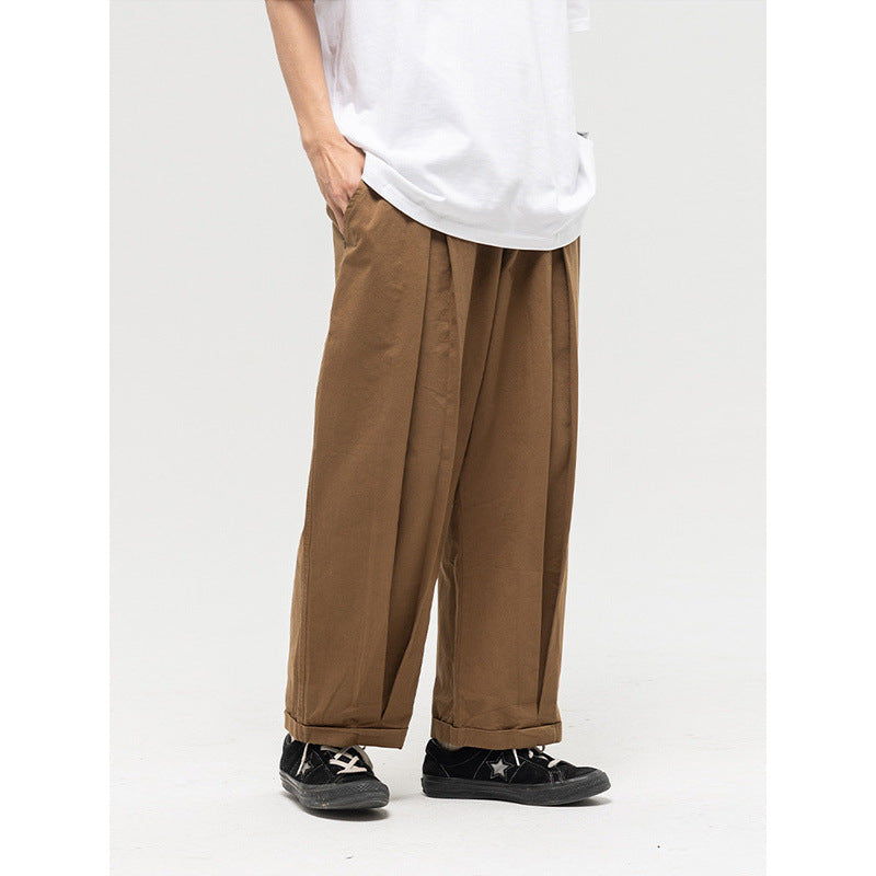 Women Wide High-Waist Pleated Pants with Elastic Drawstring and Cuffed Hem Shop Velvia