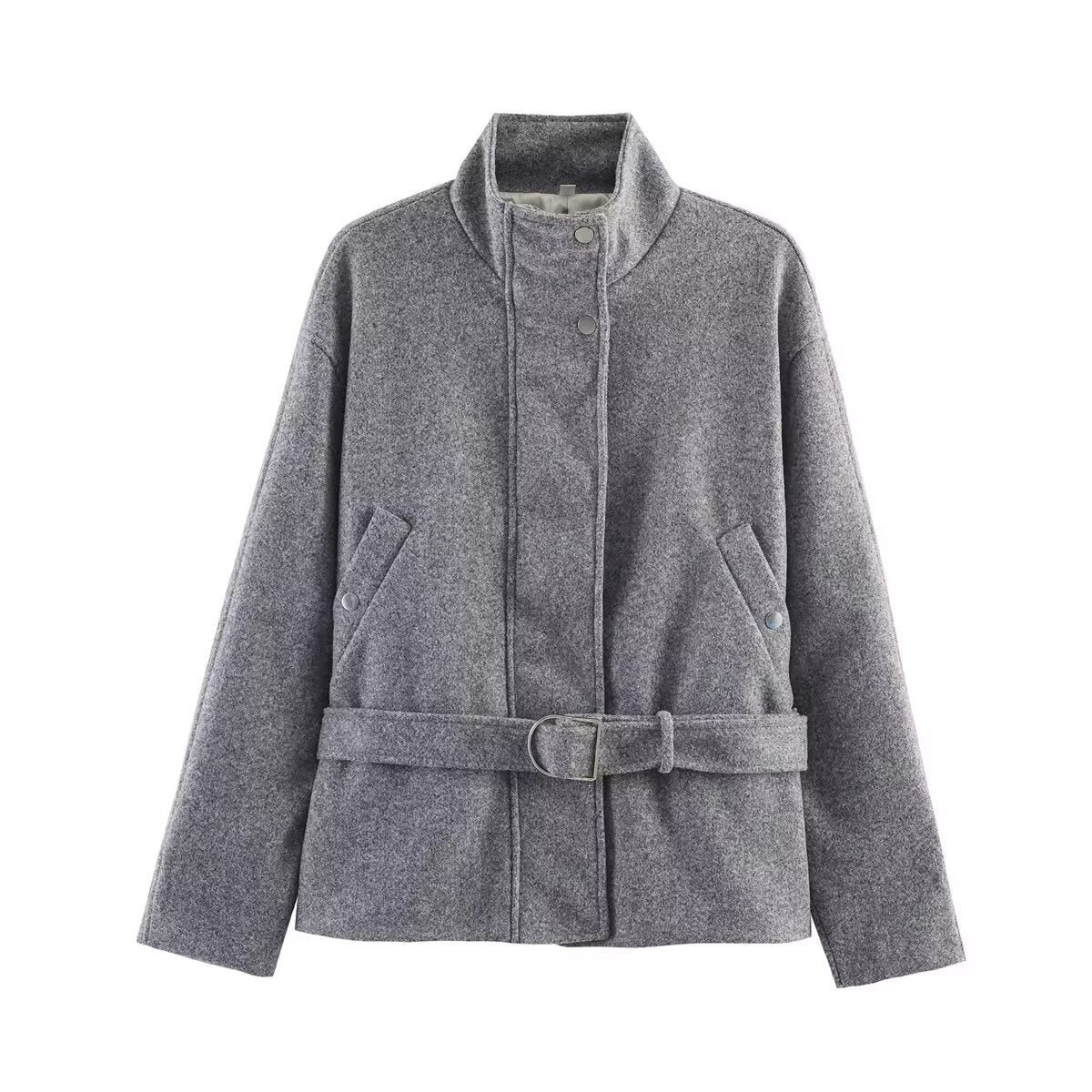 Women's short jacket made of wool blend with waistband, stand-up collar and flap pockets Shop Velvia